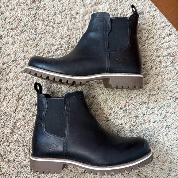 Chaco Women’s Fields Waterproof Black Chelsea Leather Ankle Boots Size 8.5 - Picture 3 of 8